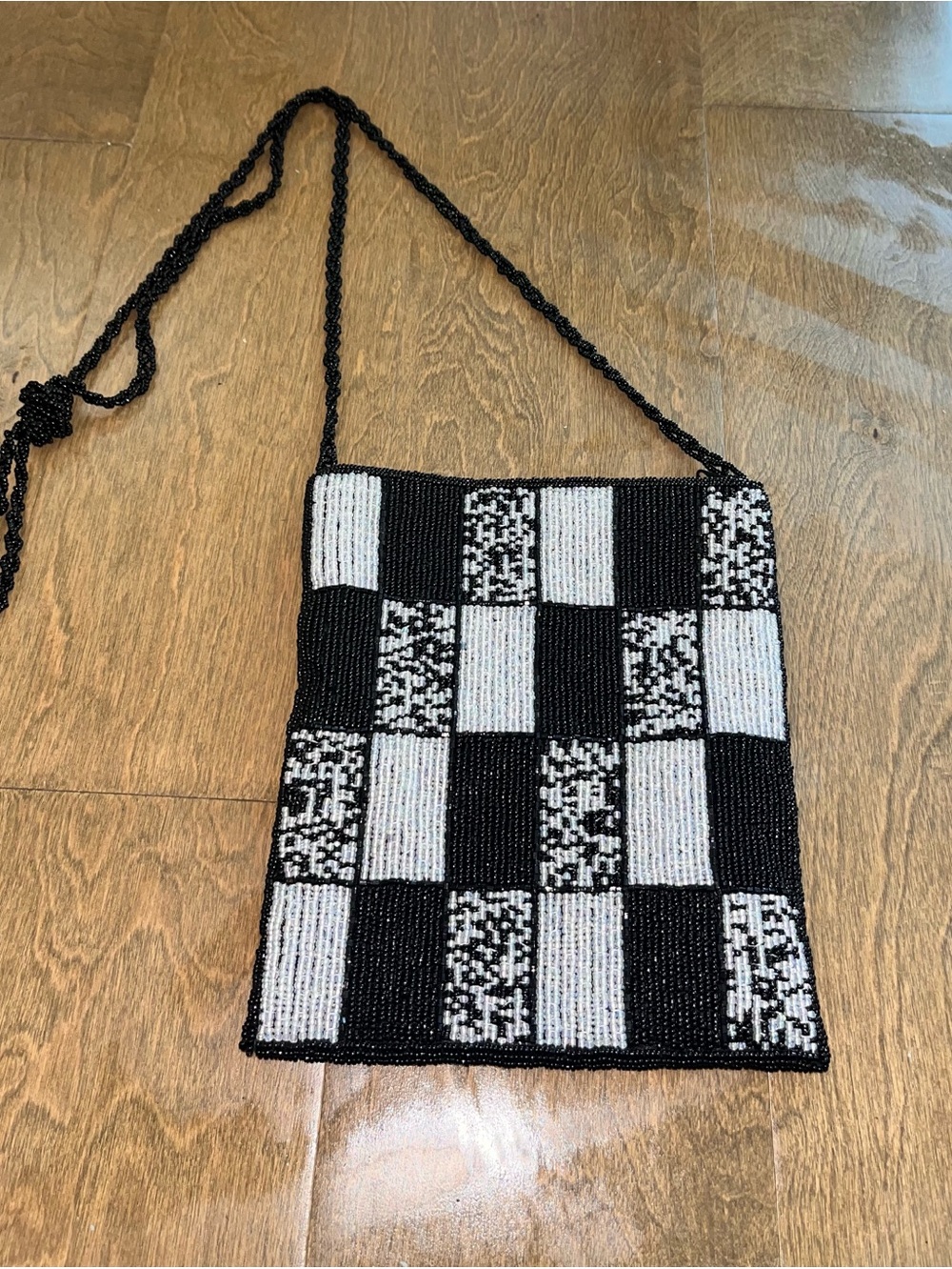 VTG Beaded Shoulder Bag, Black & White Mixed Beads